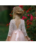 Ivory Lace Blush Pink Tulle V Back Wedding Flower Girl Dress Ivory Lace Blush Pink Tulle V Back Wedding Flower Girl Dress